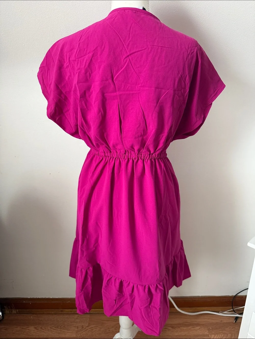 Dokotoo Fuchsia V-Neck Drawstring Midi Dress